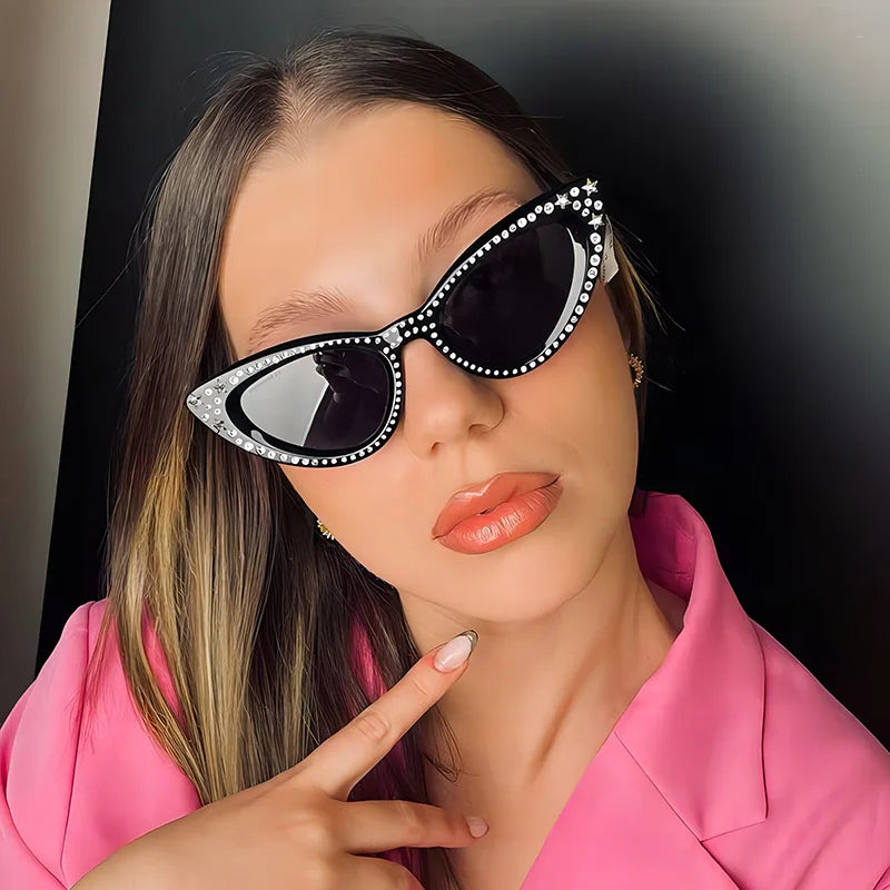 2024 Ladies Custom Shades Sunglasses logo Rhinestone Sunglasses Women Cat Eye Sunglasses