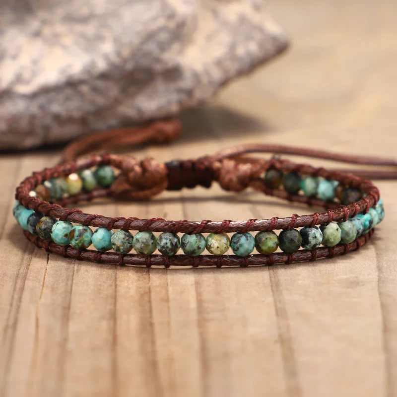 4mm Faced African Turquoise Bracelet for Women's Fashion Jewelry Bohemian Dainty Gemstone Bracelet for Women Girls Wholesale