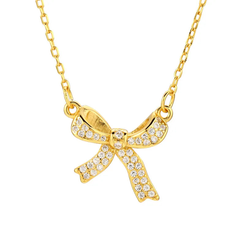 2025 New Year New Design Bowknot Diamond 18K Gold Stainless Steel Women Necklace