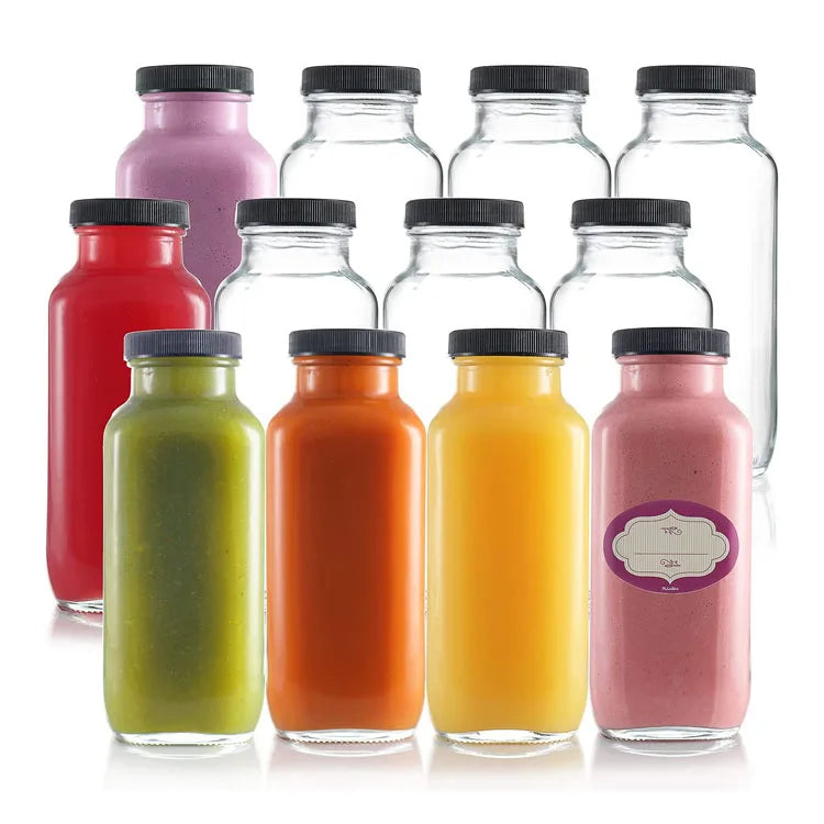 12oz 16 oz 250ml 350ml 500ml French Square Beverage Bottles With Lids Vintage Water Bottles Glass Drinking Bottles
