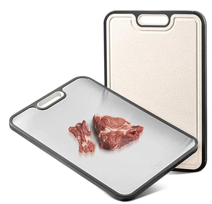 Titanium Cutting Board Double-Sided 15" Metal Cutting Board for Kitchen GR1 Titanium/Wheat Straw PP Large Chopping Board