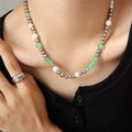 Autumn Winter New Trendy Personalized Stainless Steel Fashion Jade Bead Imitation Pearl Round Beads Link Chain Necklace