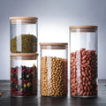 Home and Kitchen BPA Free Glass Container Handmade Clear Cylinder Food Grade High Borosilicate Glass Storage Jar With Bamboo Lid