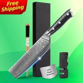 Free Shipping SkyCook 7 Inch Damascus Japanese Damast Nakiri With Black Pakka Wood Handle Free logo