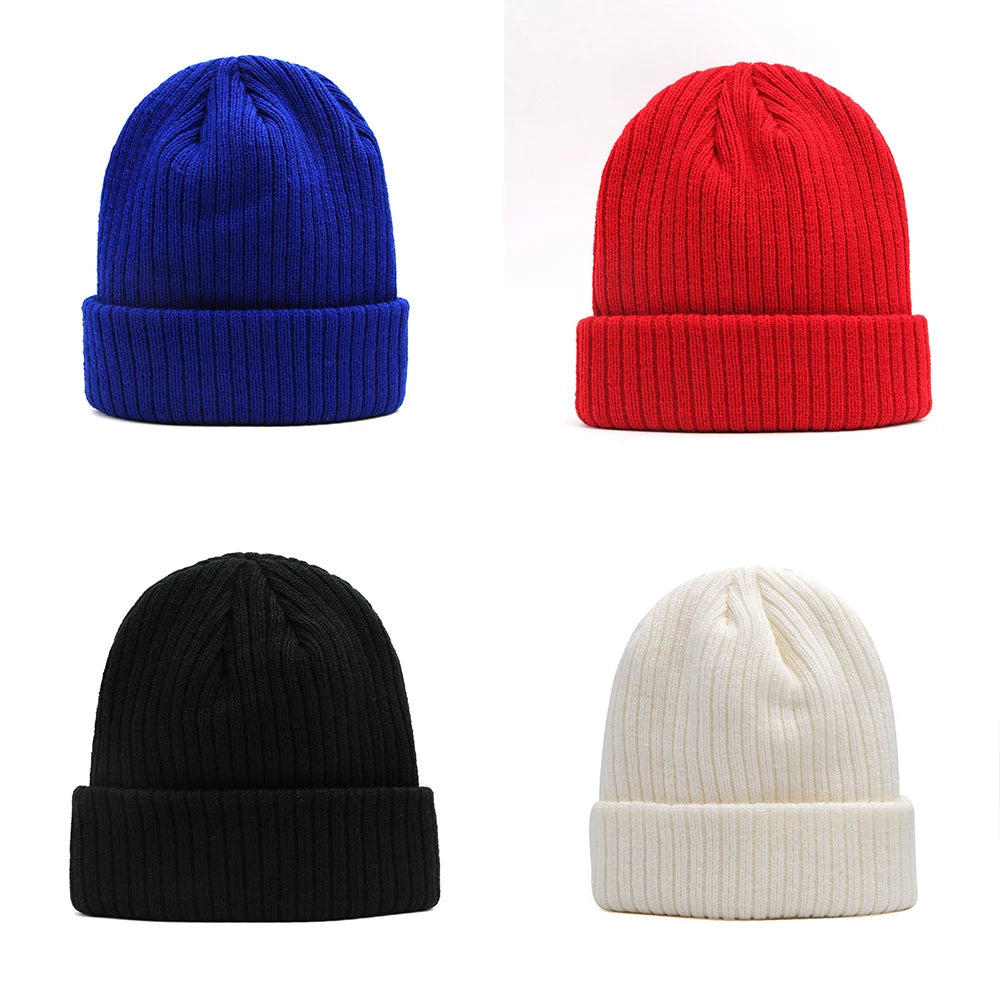 Custom Logo Classic Premium Quality Hat Winter Low Price Plain Knitted Hat Cuffless Unisex Knit Beanie