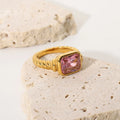 High Quality Multicolor Rectangle Emerald Zircon Stainless Steel Ring