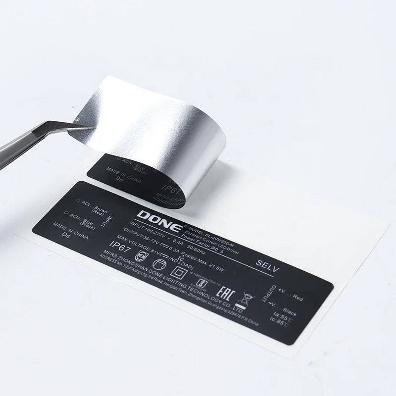 Custom Printing Waterproof logo Electronic Appliances Heat Resistant Certification Pet Matte Silver Label Stickers