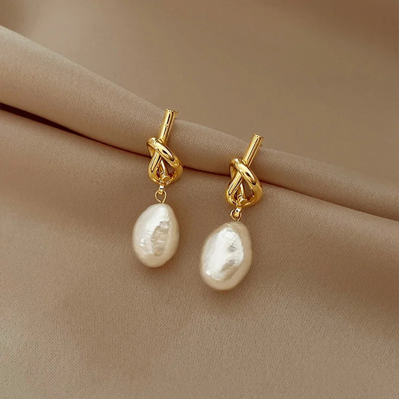 GT 18K Gold Plated Twisted Earrings Temperament Rope Knot Drop Earrings for Women