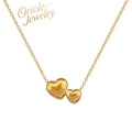 Glossy Double Heart Necklace Trendy Simple Titanium with Real Gold Plating Strands Chain Type for Anniversary