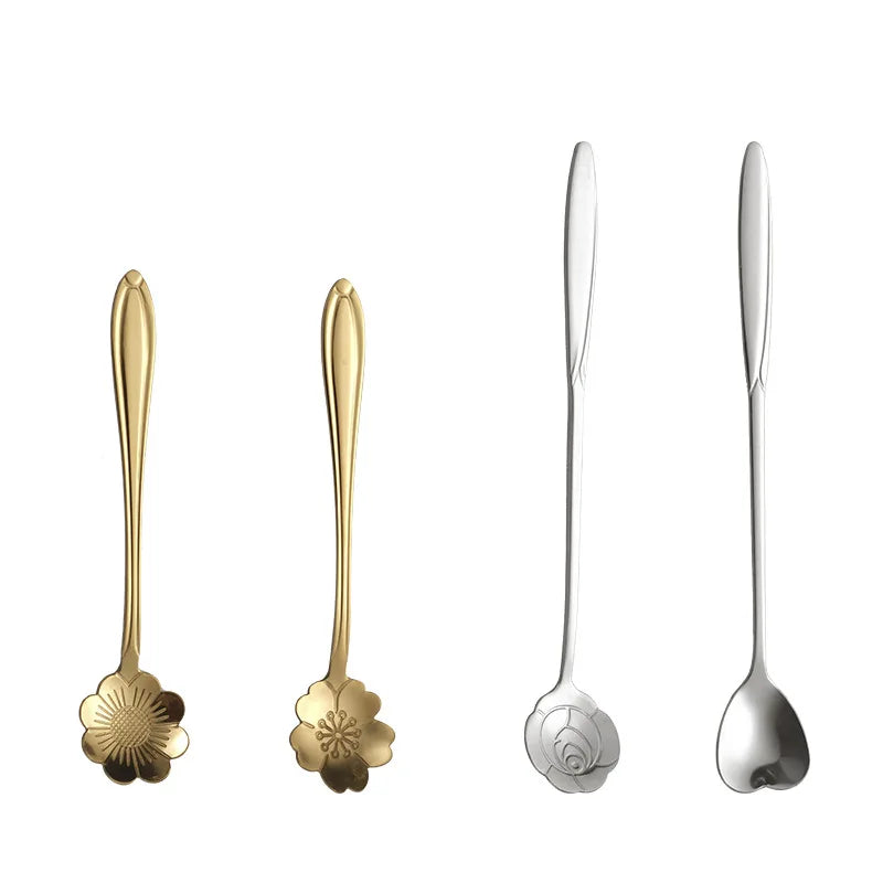Hot Sale Gold Stainless Steel Coffee Rose Scented Tea Cherry Spoon