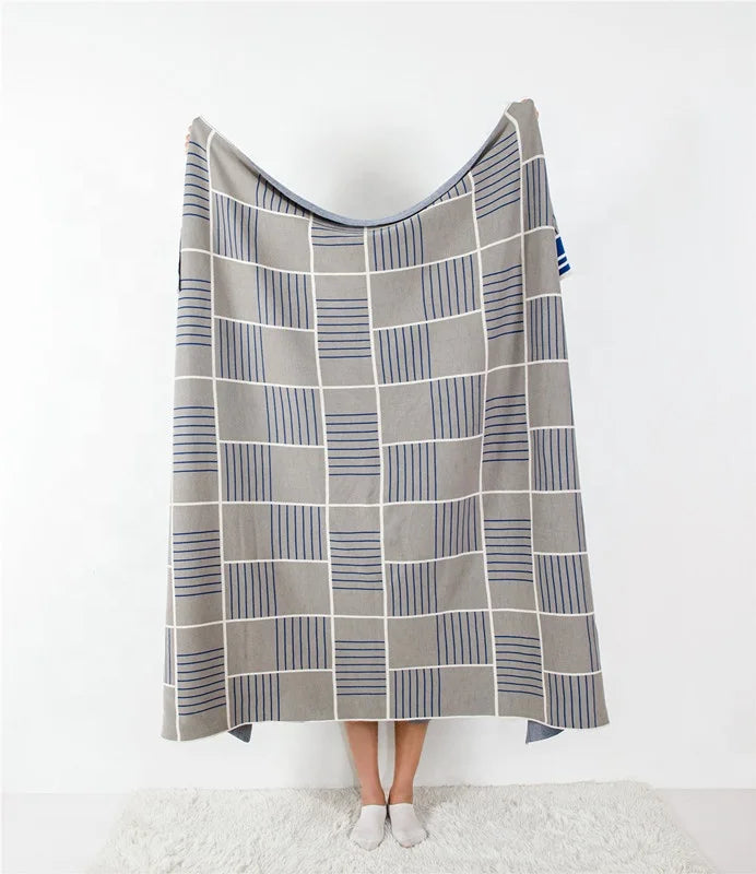 Cozy100% Cotton Knitted Wearable Simple Sofa Throw Blanket High Quality Ly