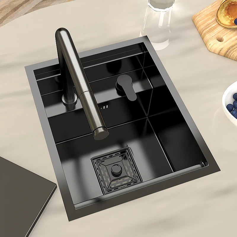 Hidden Kitchen Sink Stainless Steel Bar Sink Countertop Mini Single Slot Small Multifunctional RV Washbasin With Lid