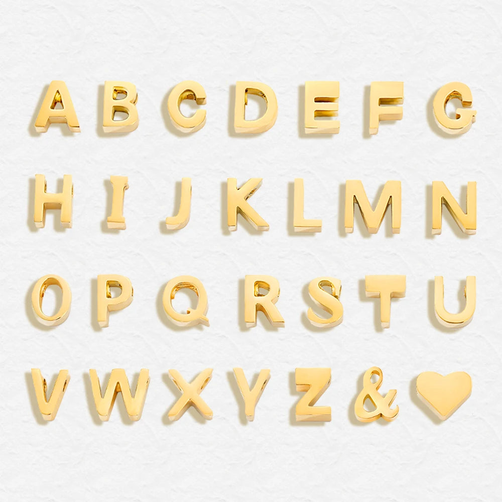 High Quality 316l Stainless Steel  A-z 26 Alphabet Gold Plated DIY Name Necklace Pendant  Letters Accessories Charms
