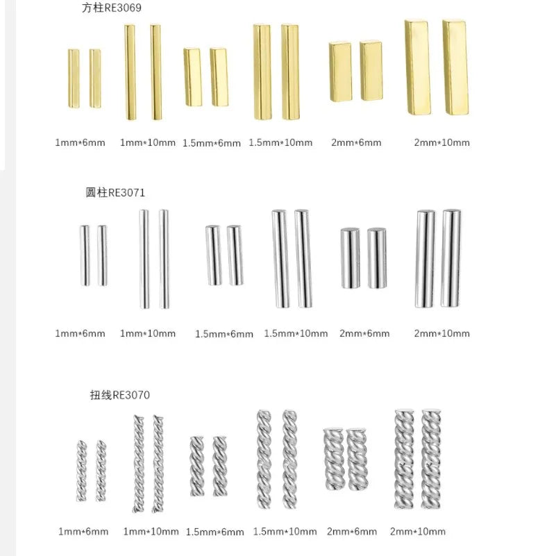 Simple Design Women Sterling Silver 925 Studs Line Bar Earring Gold Plated Stud Earring Minimalist Fine Jewelry