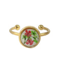 FanYue Green and Red 8MM Gold Plated Stainless Steel Ring Natural Flower Dried Flower Ring for Women