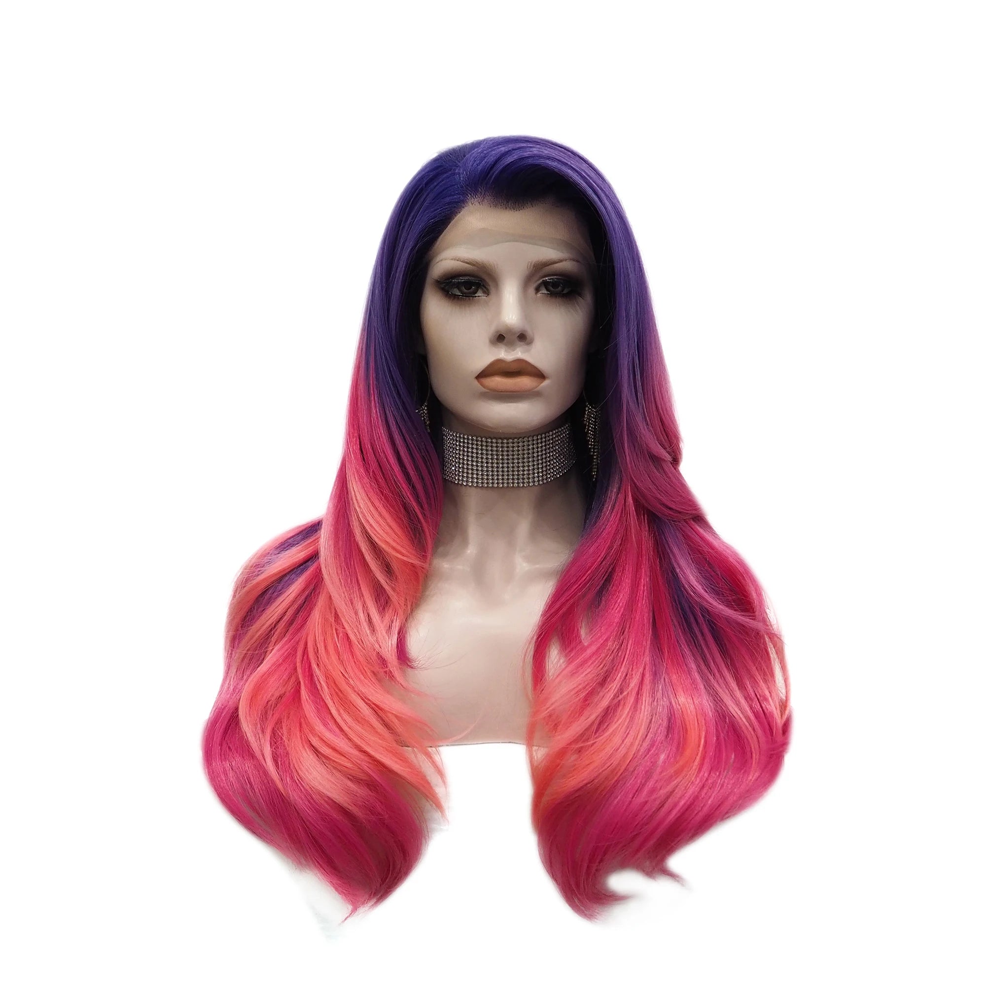 Celebrity Wig  New Designed ombre purple red color Daily life Wearing futura Henlon fiber Synthetic Lace front Wigs
