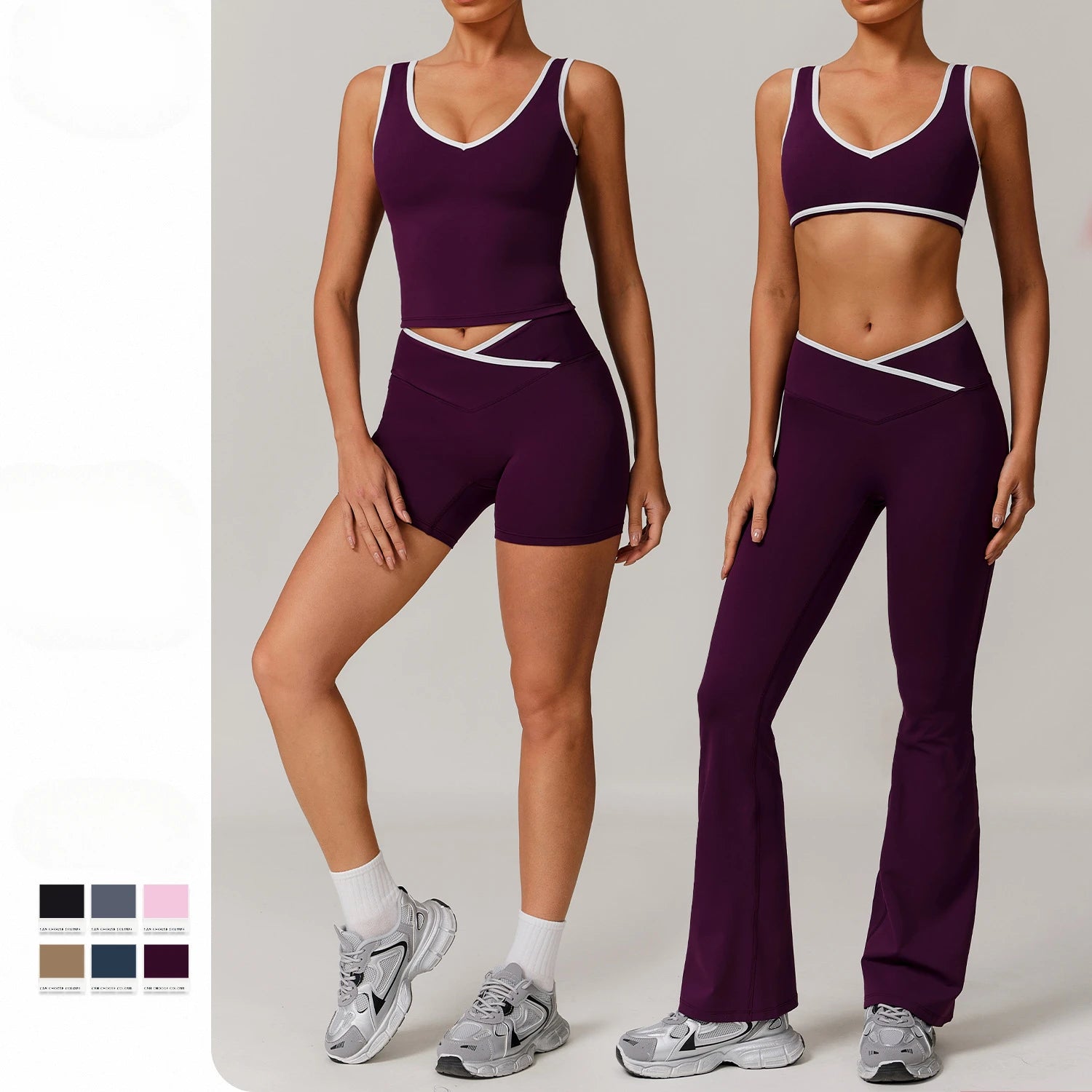 Women's Two-Piece Workout Set Spaghetti Straps Tank Top & Wide Leg High Waist Gym Leggings Matching Yoga Outfits for Workouts