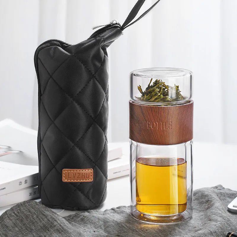 7oz BPA-Proof Glass Tea Tumbler Water Separation Tea Filter Double Wall Glass Tea Bottle Cups With Infuser