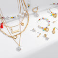 New Arrival Good Quality Pearl Pendant Jewelry 5 Layered Gold Plated Pearls Hook Statement Necklace Earring Set