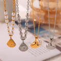 Chic Freshwater Pearl Shell Cubic Zirconia Pendant Necklace Earrings Set for Women 18k Gold Plated Stainless Steel Jewelry Set