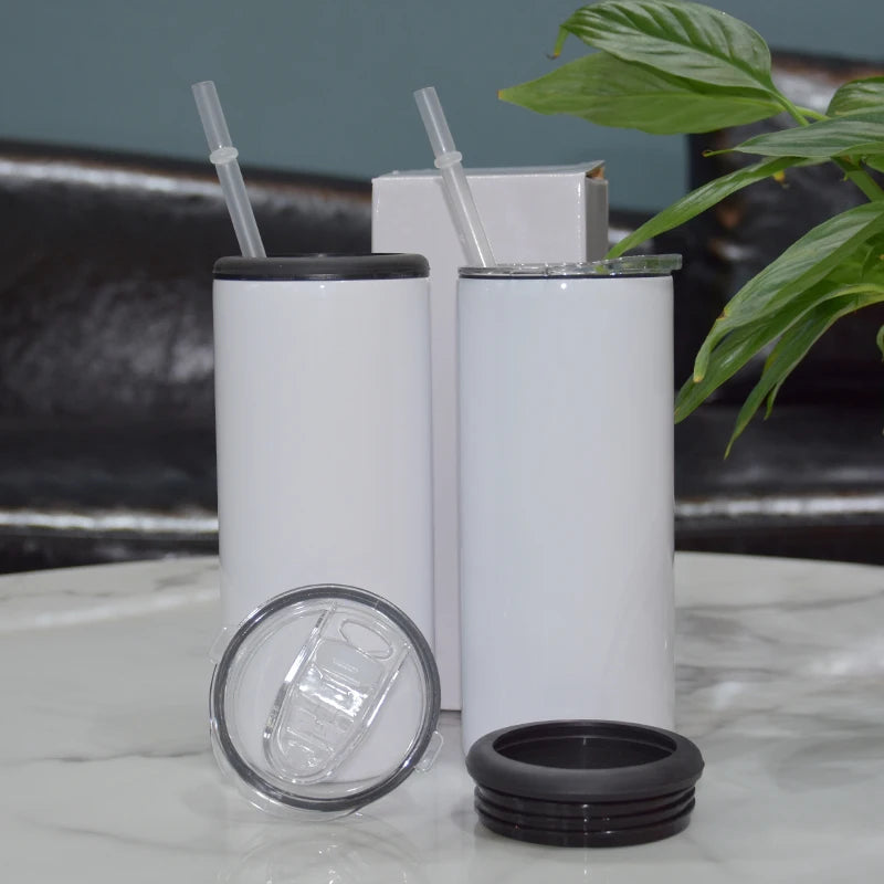 Wholesale 15oz Double Wall Insulated Stainless Steel White Sublimation Blank Straight Beer Cola Can Cooler With Dual Lid in Bulk
