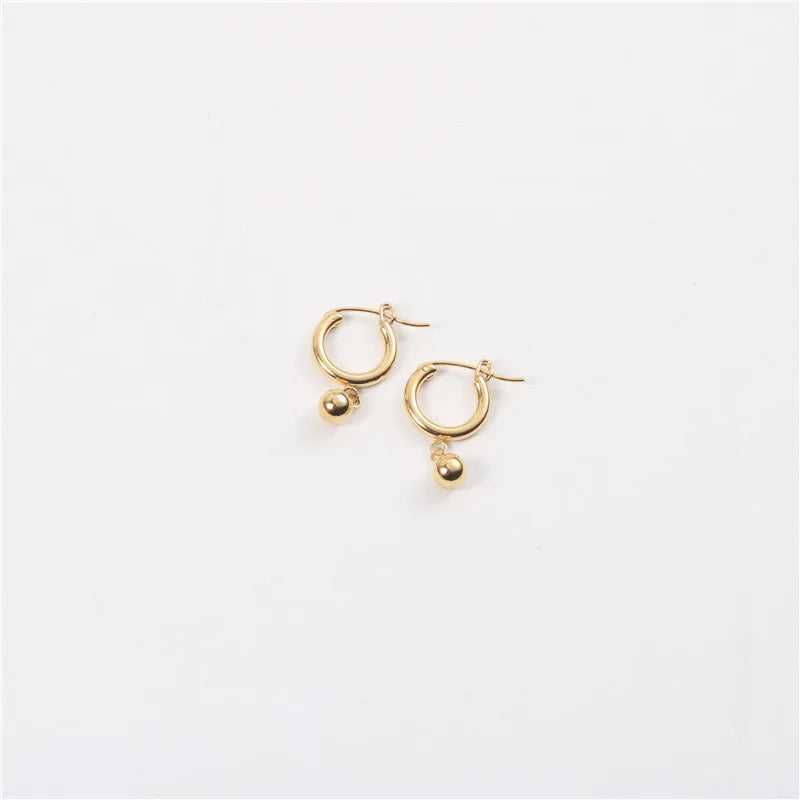 New Trendy Earring 18K Gold Plated Little Ball Pendant Hoop Earrings for Women Stainless Steel Earrings Wholesale