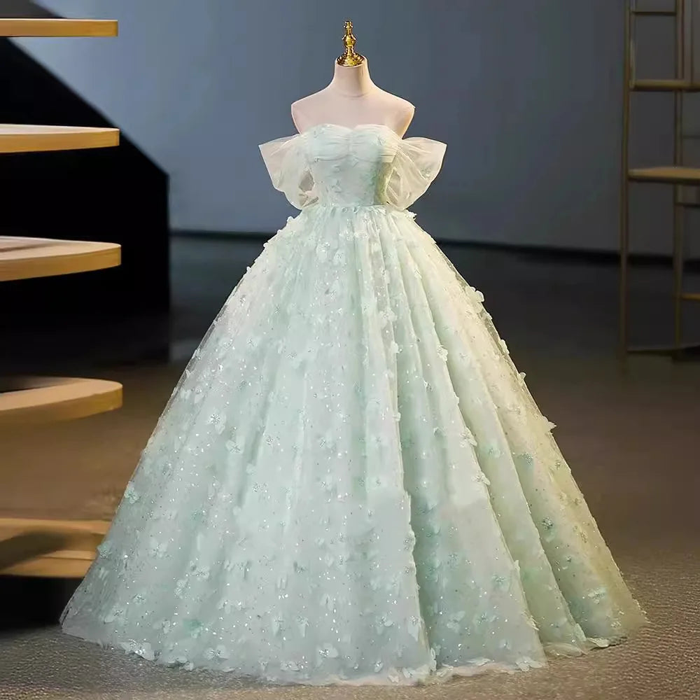 Fashion Green Butterfly Off Shoulder Quinceanera Party Women's Dresses