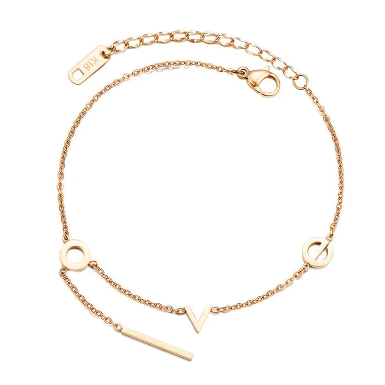 Wholesale No Fade Stainless Steel Fashion Jewelry Real Gold Anklet Female Dainty Charm Love Letter Anklet