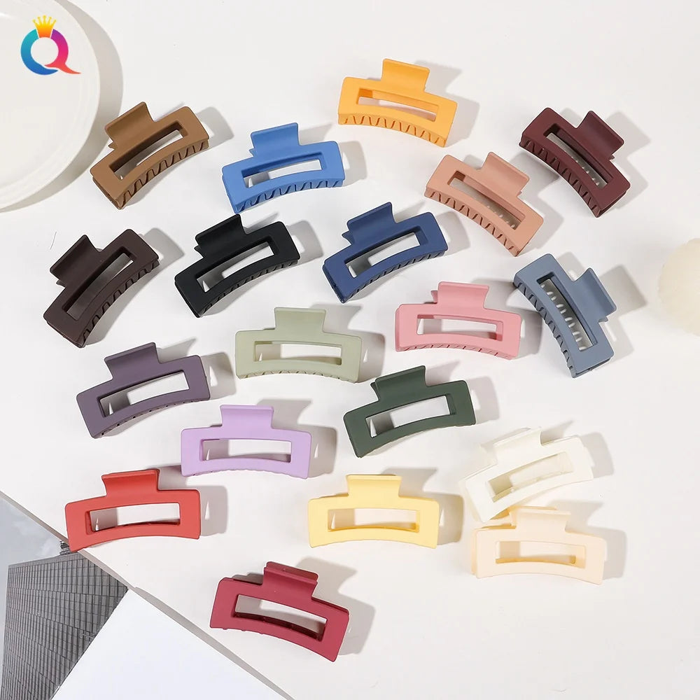 QIYUE Simple Rectangle Hair Claw Clip Solid Color Fashion Hair Accessory for Girls Party Sweet Styles Made Durable PC Plastic