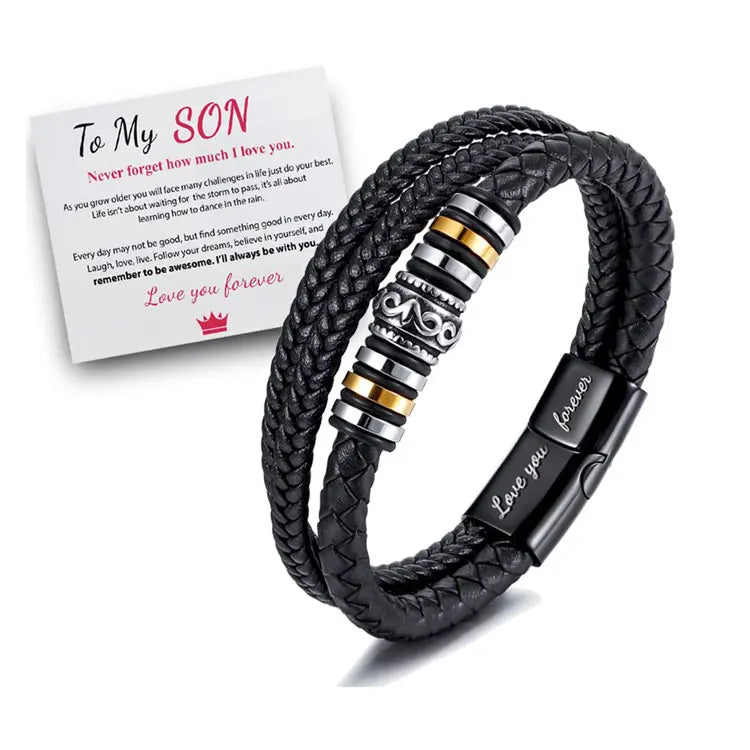 SC Hot Selling to My Son Husband Bracelet Gift High Quality Men Stainless Steel Magnetic Buckle Multilayer Leather Bracelet