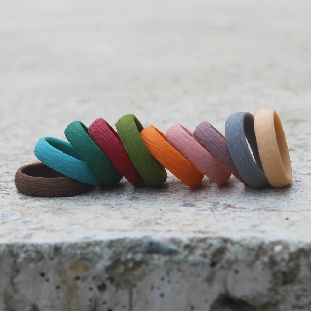 Hot Design Morandi Tree Bark Pattern Rubber Engagement Bands Silicone Wedding Rings Jewelry Woman