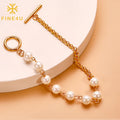 New Women Fashion Trendy Jewelry Gold Plated Link Chain Stainless Steel Pearl Bracelets