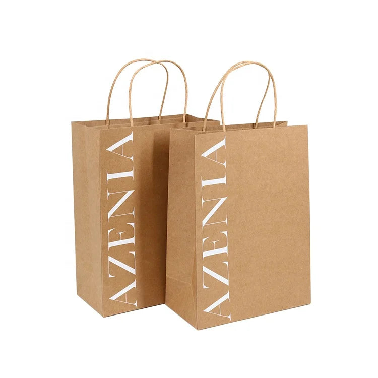 Eco Custom Made Printed Take Out to Go Brown Flat Handle Take Away Fast Food Packaging Kraft Paper Bag Restaurant Carry Bag