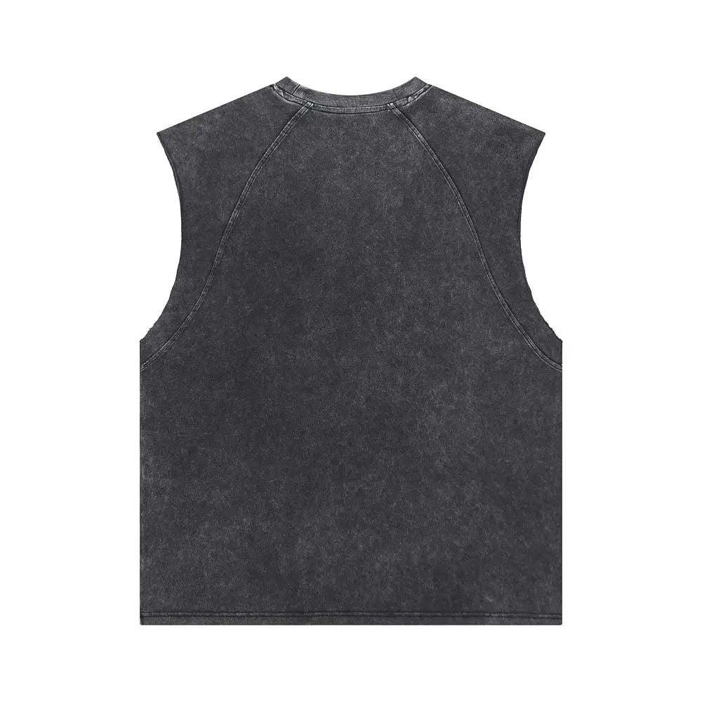 Rightdo Unisex Vintage Tanktop 100% Combed Cotton 275GSM Quality Acid Washed Dip Dye Print Loose Fit Plain Tanks for Men Women