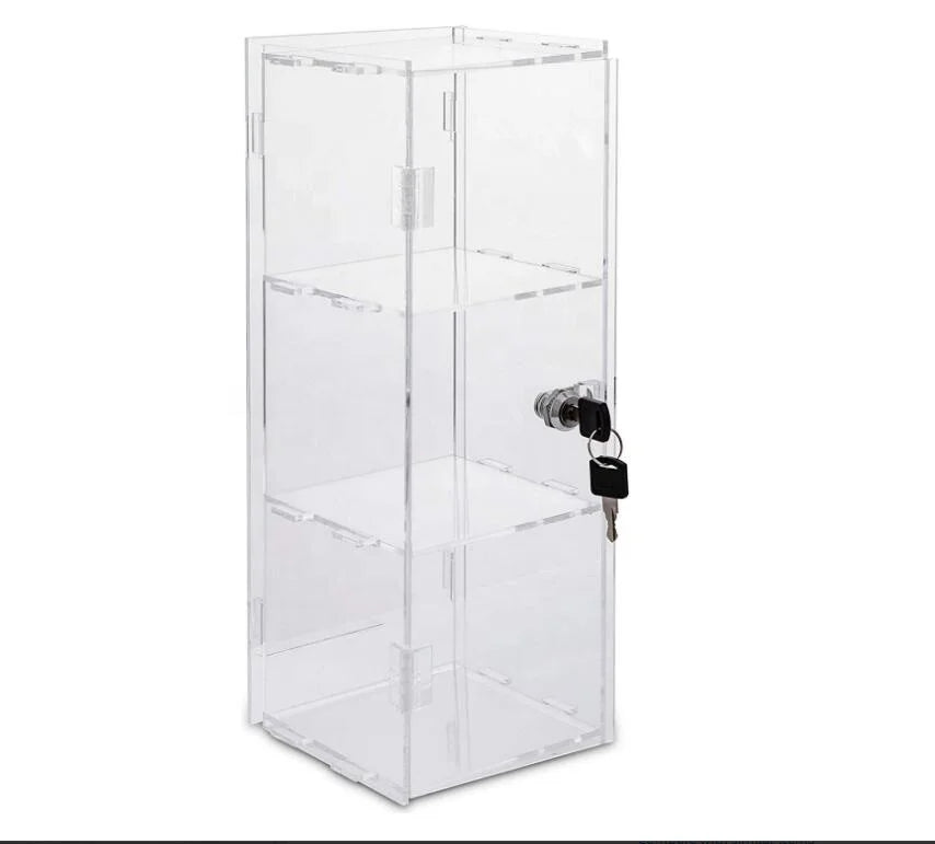 3 Tier Acrylic Display Case Clear Display Case with Lock and 2 Keys Retail Display Cases