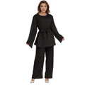Malaysia Dubai UAE Simple Design Plain Color Fabric 2 Piece Sets Top and Pants for Muslim Girl Office Daily Wear