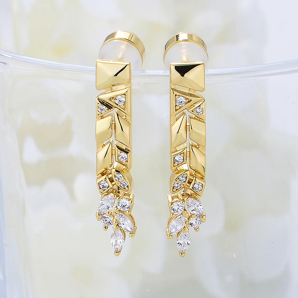 Best Selling Products 2024 Modern Fashion Design 14k Gold Plated Unique Wheat Zircon Earrings