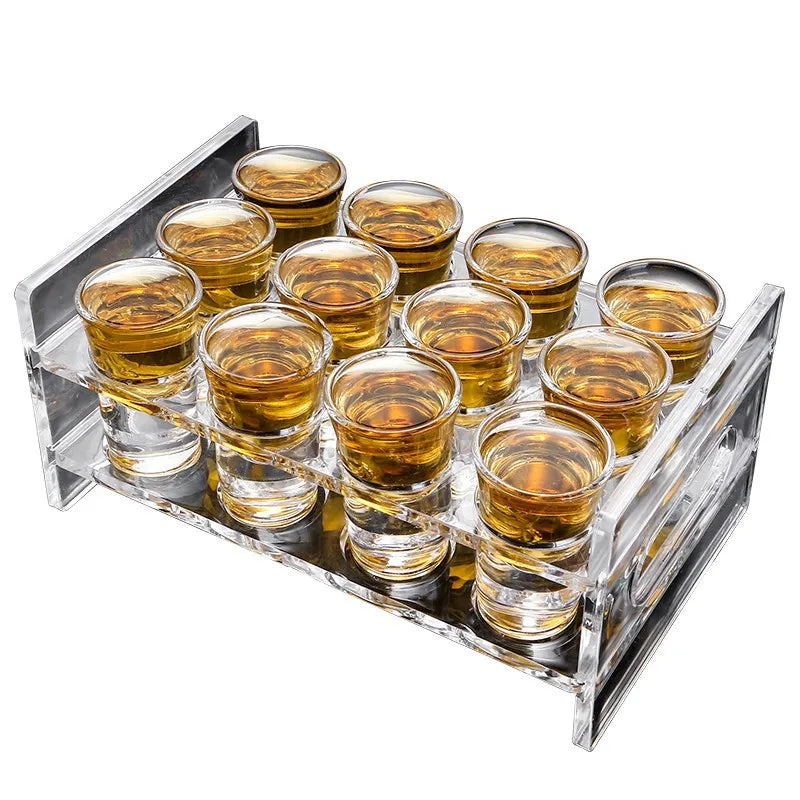 6/12pcs Set Clear Shot Glass with Display Rack Acrylic Shot Glass Holder with 6PCS  Glass Shot Glasses