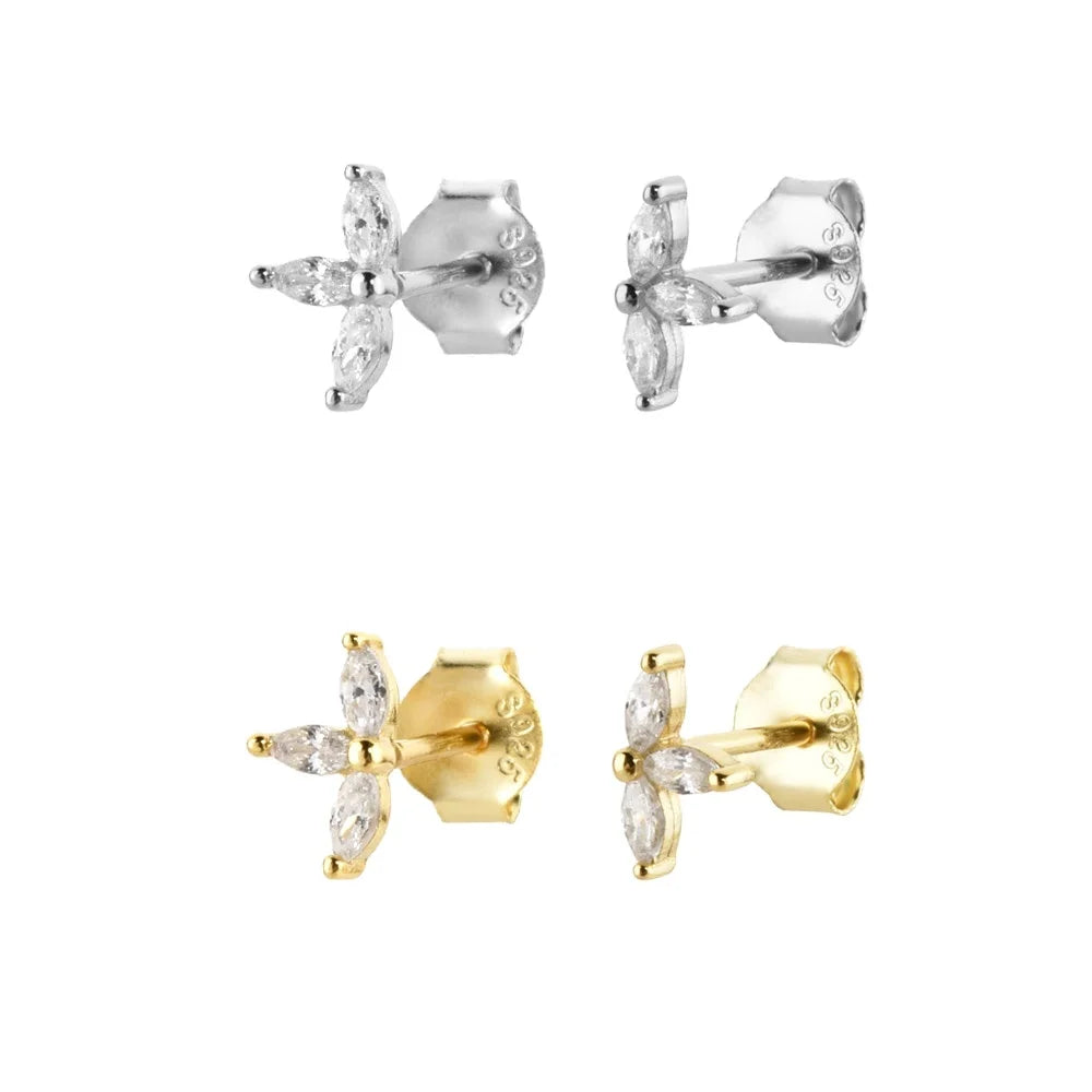 FUAMAY Rhodium Jewelry 925 Sterling Silver Earrings Marquise Flower Earrings Studs Design for Girl Gold Plated Silver Jewellery