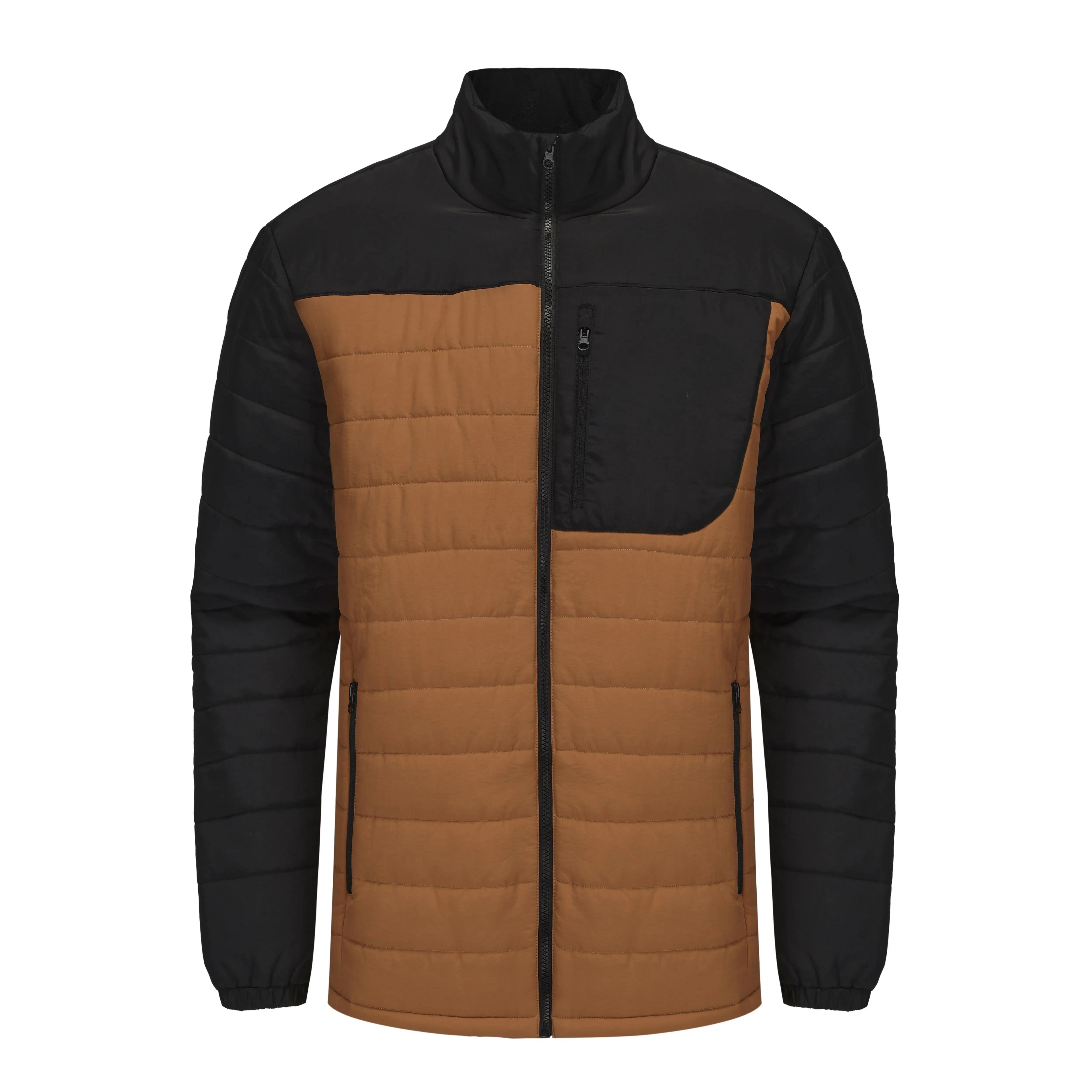 Custom OEM Warm Autumn and Winter Patchwork Colour Collision Quilted Cotton Pocket Zip Down Puffer Jacket