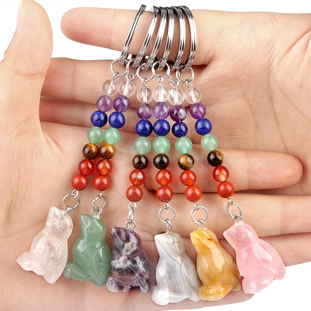 Hand Carved Cute Animal Bird Natural Crystal Minerals Chakra Bead Crystal Bird Keychain for Key Bag Car Hanging Decoration