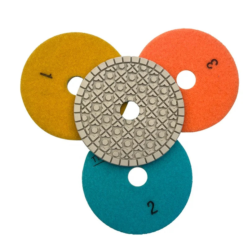 TRUE SHINE 4 Inch New Wet or Dry 3 Step Diamond Polishing Pads for Granite Marble and Engineered Stone