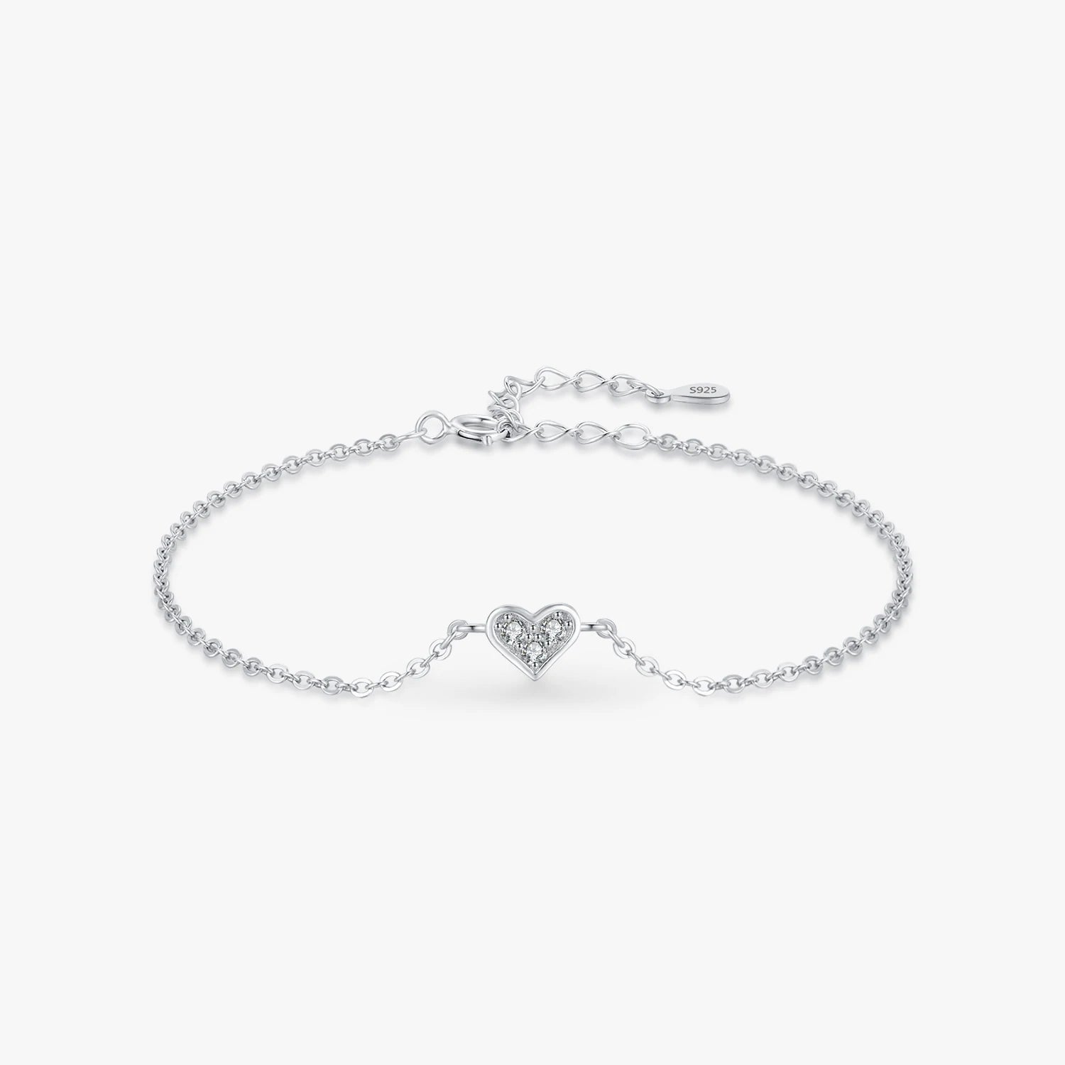 New Design Fashion Crystal Wedding Lady Fashion Romantic Jewelry 925 Sterling Silver Heart CZ Bracelet