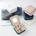 Custom Logo Portable Fashionable Square Shape Jewelry Box with Zipper Travel Velvet Jewellery Storage Packaging Box with Mirror
