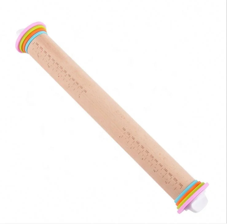 Hot Sale Wholesale Wooden Adjustable Thickness Rolling Pin Baking Tool With Scale for Kitchen