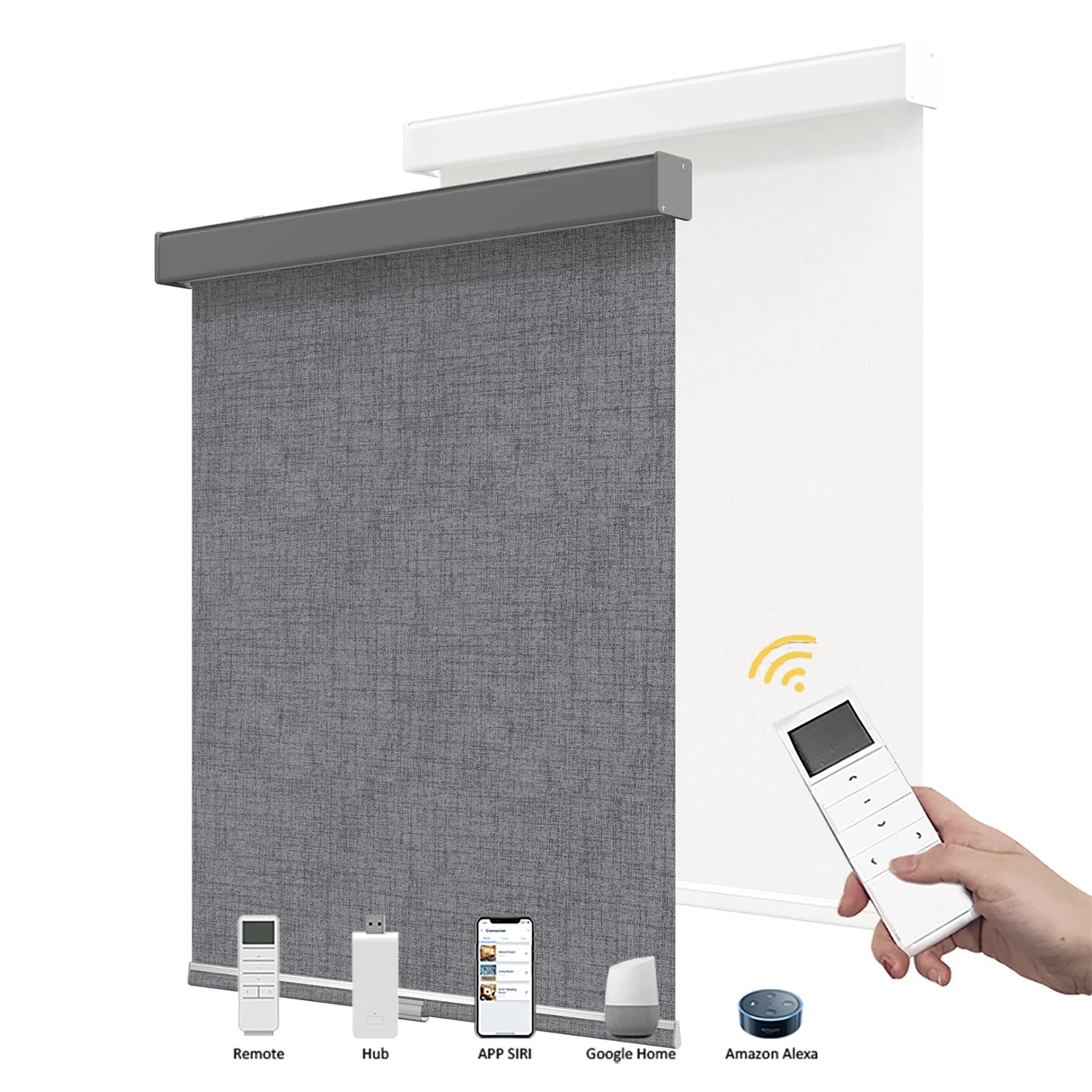 Cordless Motorized Window Shades Jacquard Thermal Insulated UV Protection Fabric Blackout Blinds for Indoor Windows