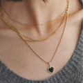 Fashion Gemstone Necklaces Real Gold Vermeil 925 Sterling Silver Chain Colorful Onyx Love Heart Charm Mini Pendant Necklaces