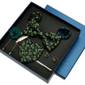 Business Suit Green Navy Ties for Men Gift Box Necktie Bowtie Pocket Square With Brooch Cufflinks Clip Pin Set for Party Wedding