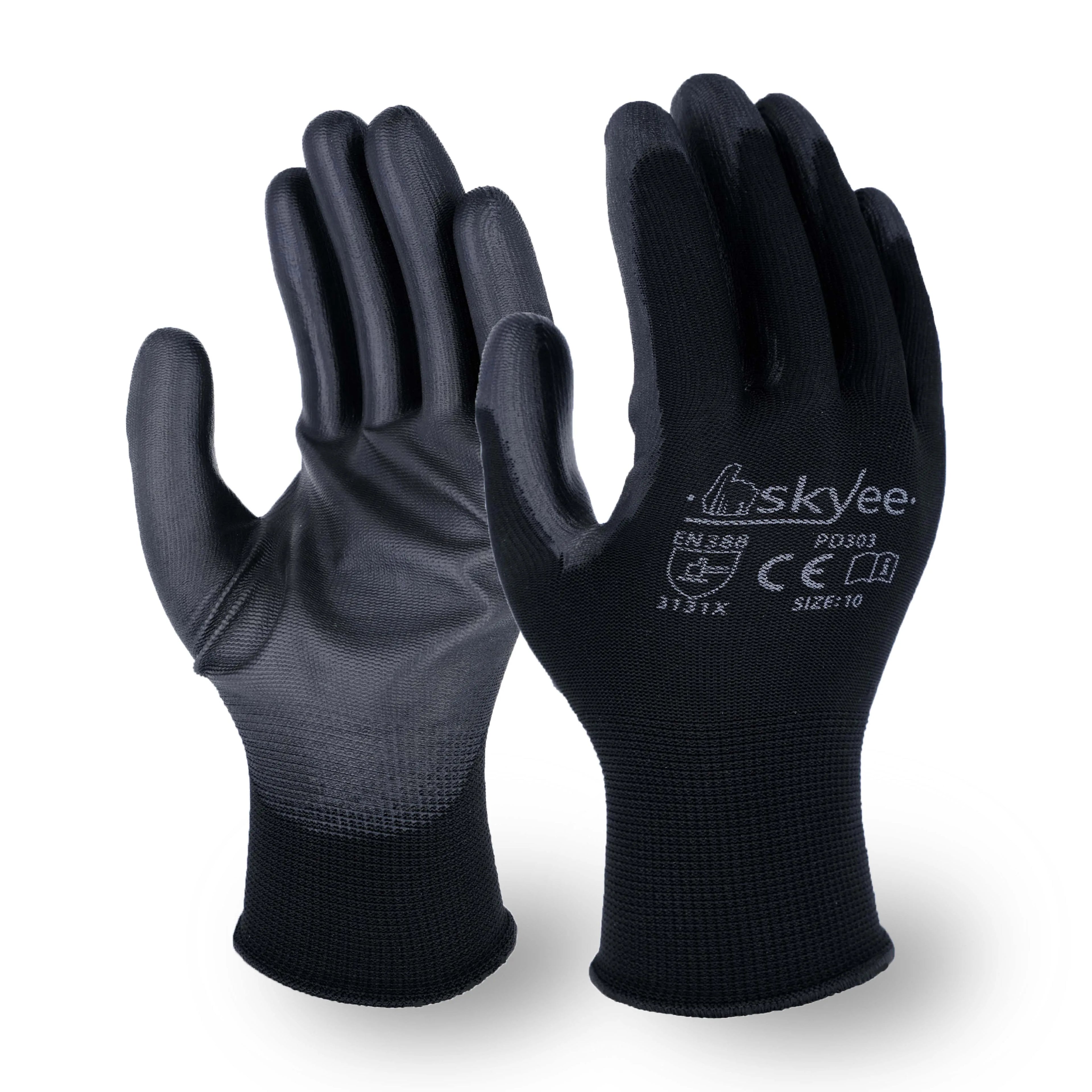 SKYEE Custom Polyurethane Coated Pu Nylon 13g Anti Cut Work Industrial Garden Pu Gloves for Construction Workers Use