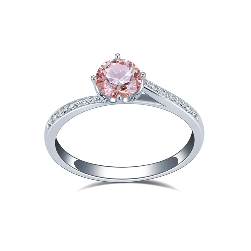 MSR-1410 18K White Gold Round Shape pink Lab Grown Diamond Engagement Ring